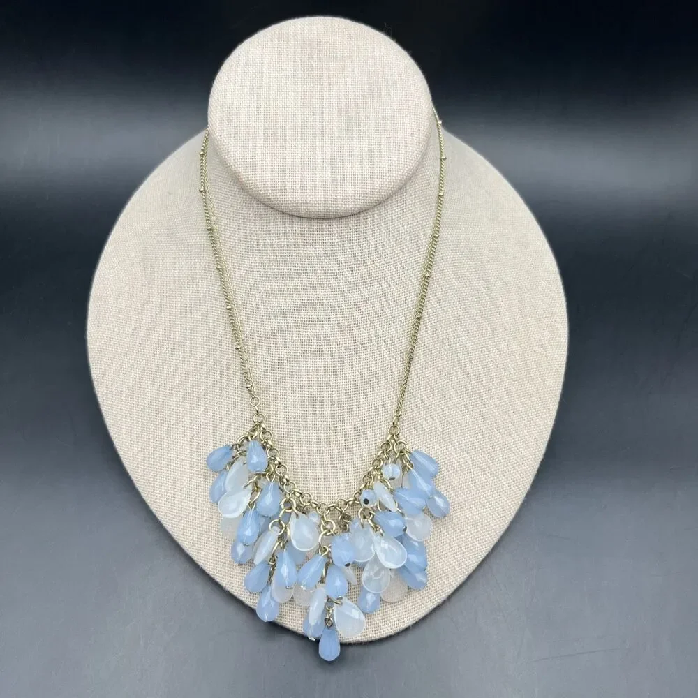 Lauren Conrad Bib Cluster Necklace Periwinkle Light Blue Gold Tone